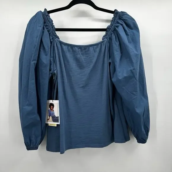 Nation LTD Top Womens Medium Carolina Blue‎ Dale Renaissance Puff Sleeve NWT - Picture 3 of 10